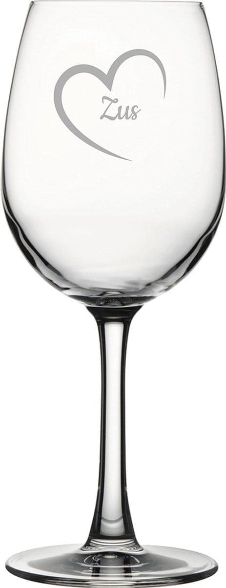 Gegraveerde witte wijnglas 36cl Zus met hartje