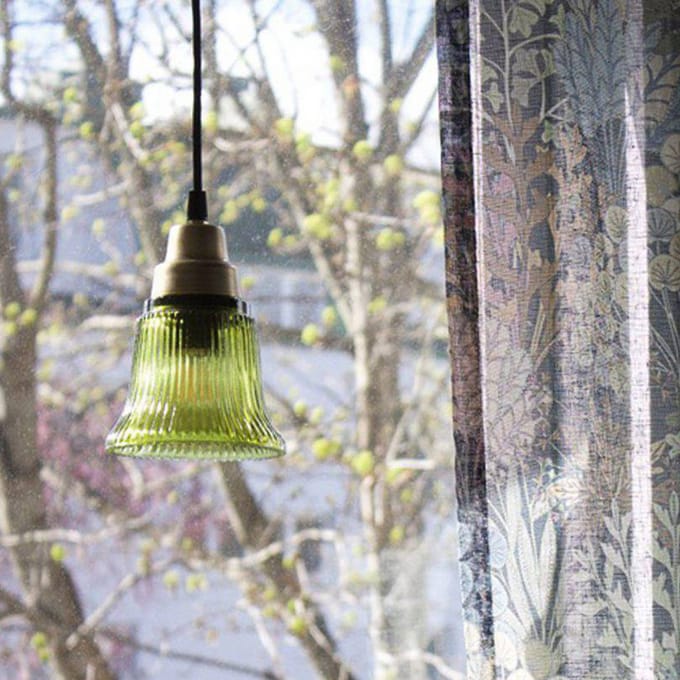 PR Home hanglamp Emmi, groen/messing, glas, stekker, E27