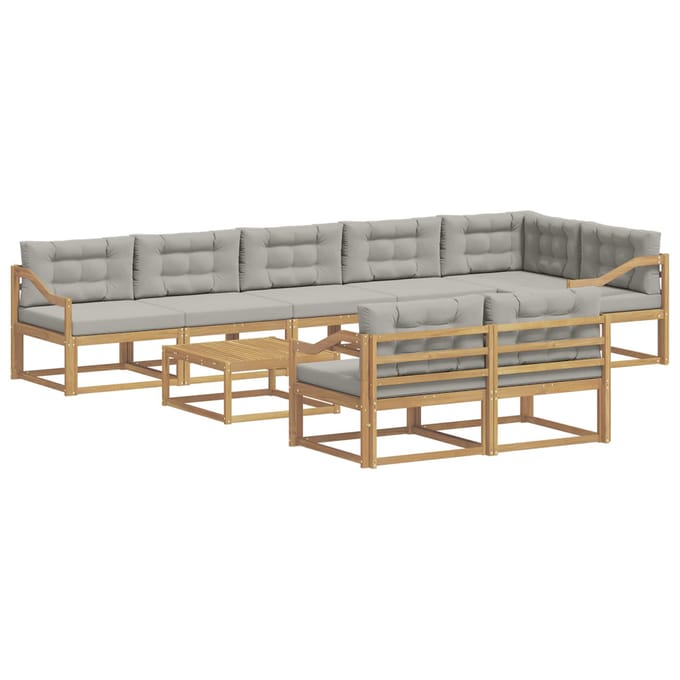 vidaXL - Buiten - bank - set - 9 - st - Wit - en - Lichtgrijs - Polyester