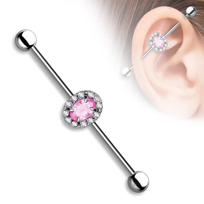 Industrial piercing luxe jewelled - roze - LMPiercings