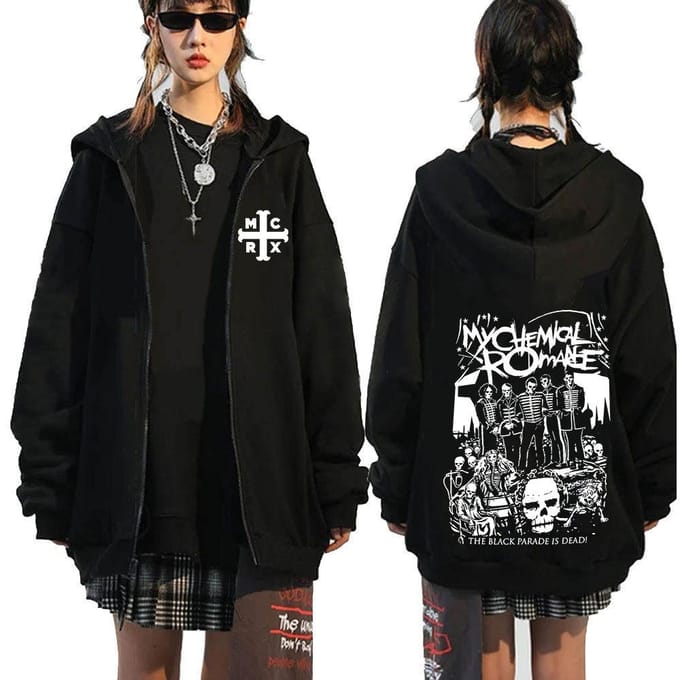 Chemical Romance Mcr Dode Rits Trui Zwart Parade Punk Emo Rock Rits Sweatshirt Mannen 3XL black