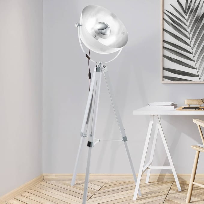 EGLO Covaleda Vloerlamp - E27 - 164 cm - Driepoot - Wit/Zilver