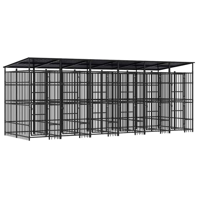 vidaXL - Hondenkennel - met - dak - 11,06 - m² - staal