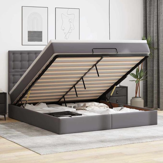 vidaXL - Ottoman - bed - met - matras - 180x200cm - kunstleer - grijs