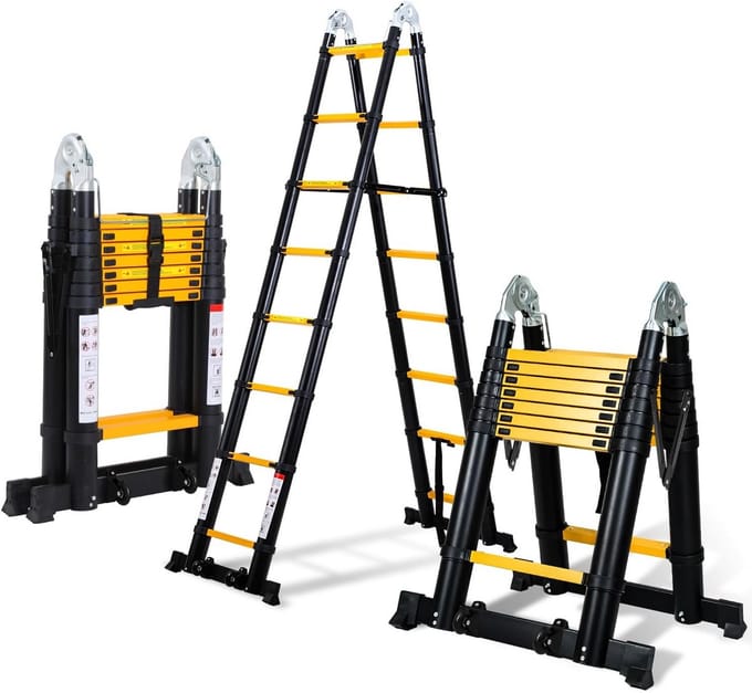 5 Meter Telescopische Ladder Inklapbaar Aluminium Multifunctioneel Zwart/Geel 150 kg