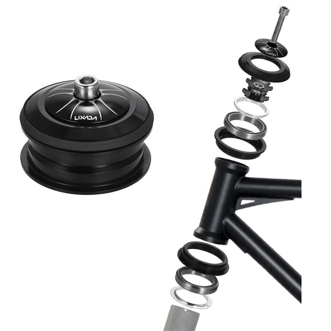 Lixada Fietsbalhoofd CNC Draadloos Conisch Balhoofd Afgedichte Cartridge Lagers 1 1/8 zwart