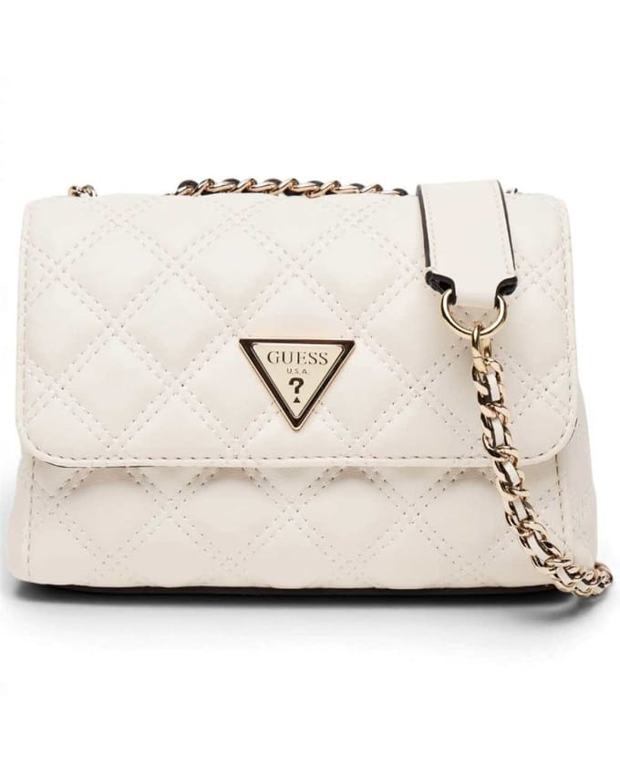 Guess Giully ii Mini Convertible Flap Vrouw uit wit gewatteerde met ketting schouder