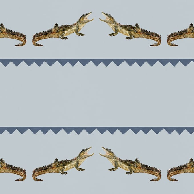 Behang Crocodile Sam blauw