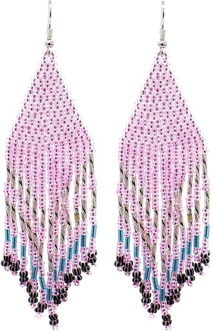 Oorbellen met Glaskralen - Seed Beads - 11x3 cm - roze / paars