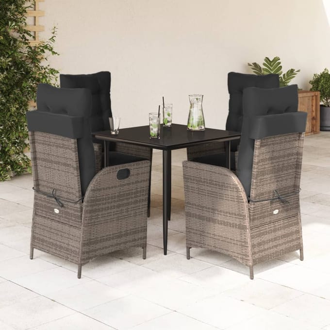 vidaXL - 5-delige - Tuinset - met - kussens - poly - rattan - grijs