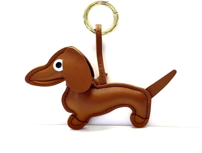 Sleutelhanger/tashanger teckel bruin met ring goud