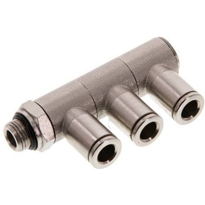6mm x G1/8'' 3-way Manifold Messing Insteekfitting Buitendraad Draaibaar NBR