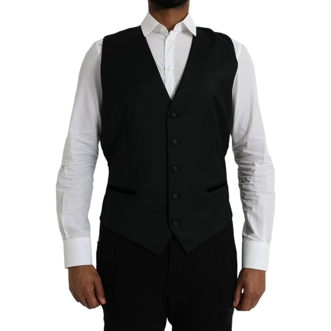 Zwart Wol Vest Klassieke Pasvorm