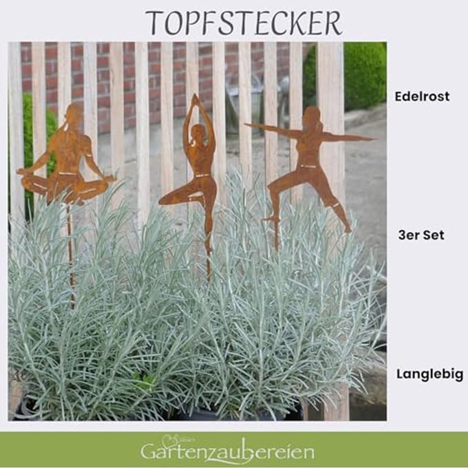 Yoga bloembedstekers set van 3 - Roestlook tuindecoratie voor balkon en terras