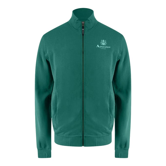Aquascutum Active Small Logo Full Zip Mock Neck Hunter Green Fleece