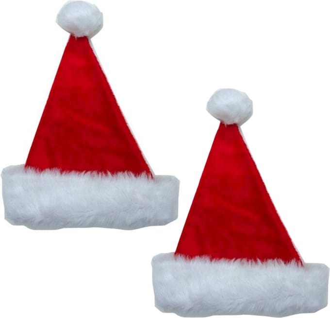 Faram Party Kerstmutsen - 2x - rood - met nepbont - pluche - polyester - volwassenen