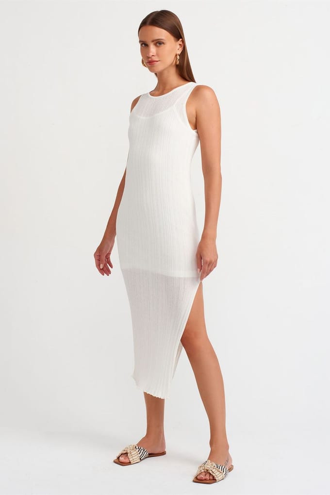 Geribbelde Mouwloze Bodycon Midi Dress