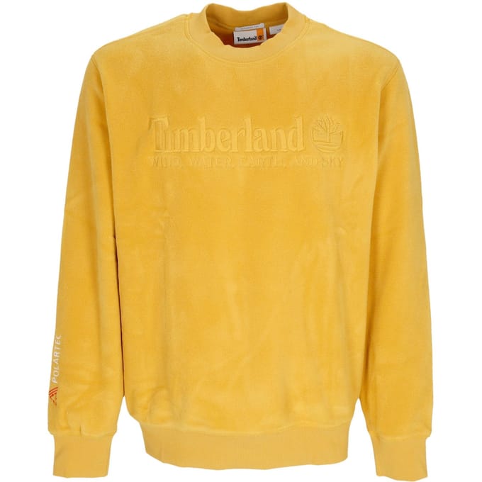 Lineair logo herensweatshirt met ronde hals, mineraalgeel