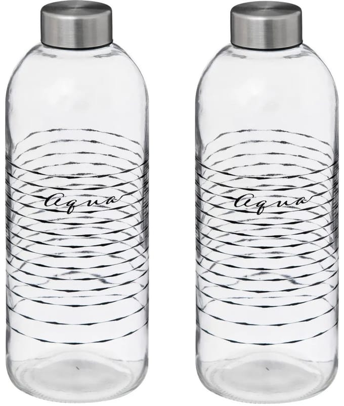 5Five Glazen waterfles - 2x - drinkfles - sportfles - helder transparant - met RVS dop - 1000 ml