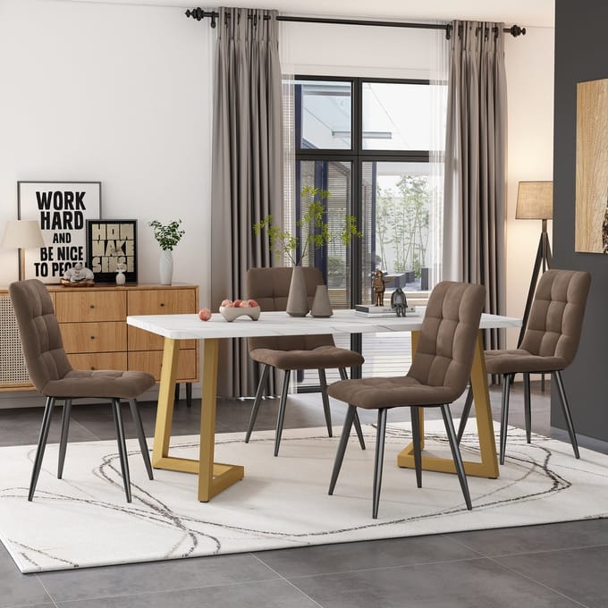 REDOM - Eethoekset - Rechthoekige Eettafel Met 4 Stoelen - Modern - MDF En Fluweel - Bruin - 117 X 68 Cm