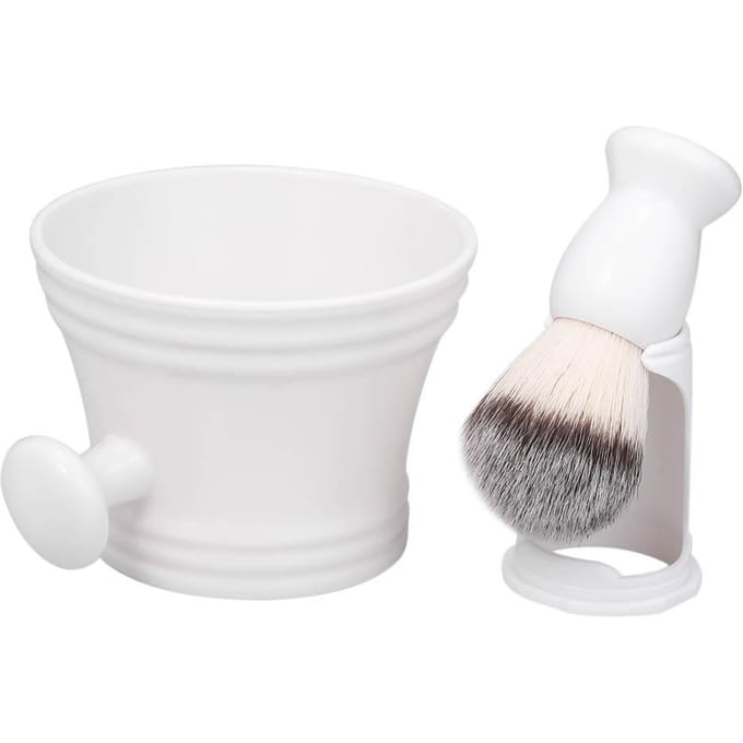 Scheerset voor mannen, natte scheerkwast, houder, standaard, zeepkom, mok, haar, baardborstel wit