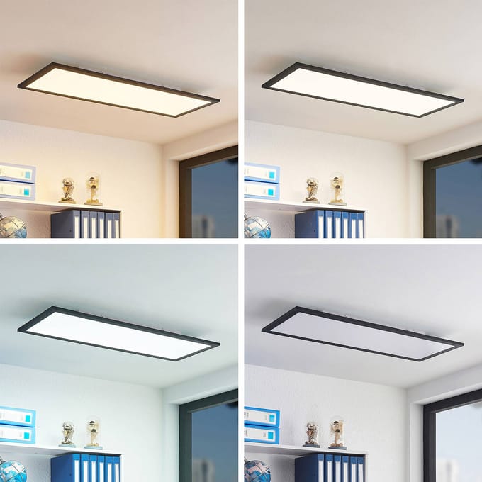 Lindby LED paneel Nelios, 80 x 30 cm, CCT, zwart, metaal