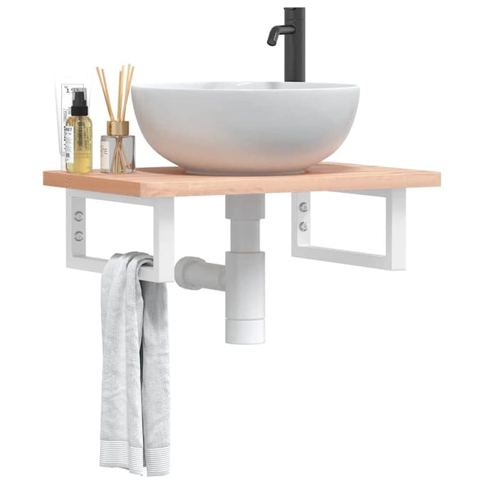 vidaXL - Badkamer - wandschap - staal - en - massief - beukenhout