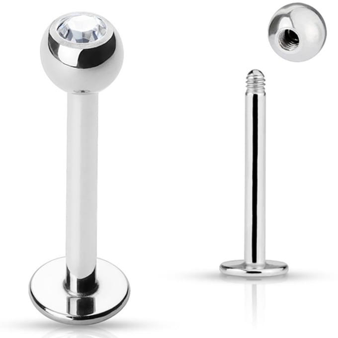 Piercing press fit steen 1.2x8 - wit - LMPiercings