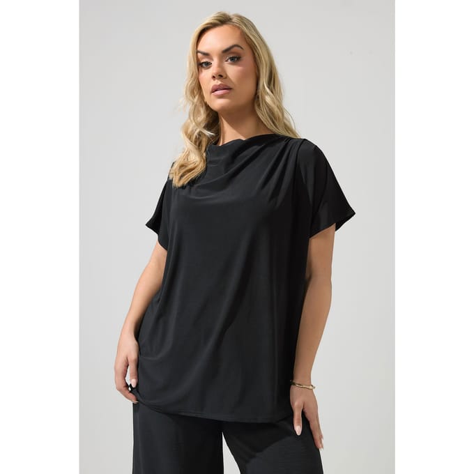 Yours London Zwarte Top Met Plooien Op De Schouders Size 46