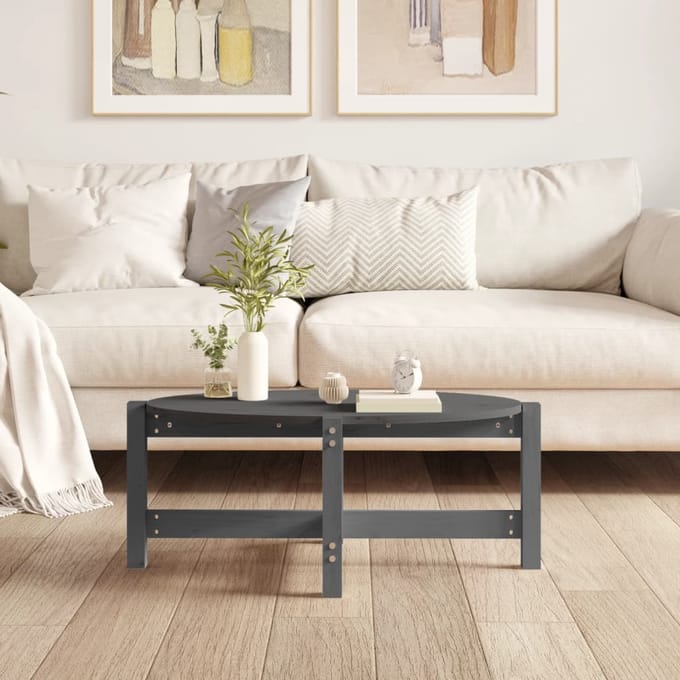 vidaXL - Salontafel - 87x48x35 - cm - massief - grenenhout - grijs