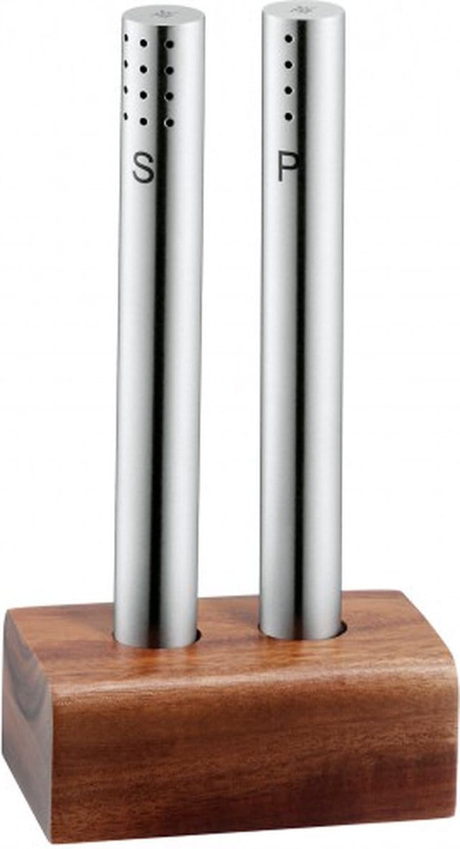 WMF Peper- en Zoutstel - RVS en Acaciahout - 15 cm - Elegant Design - Robuust - Handmatig