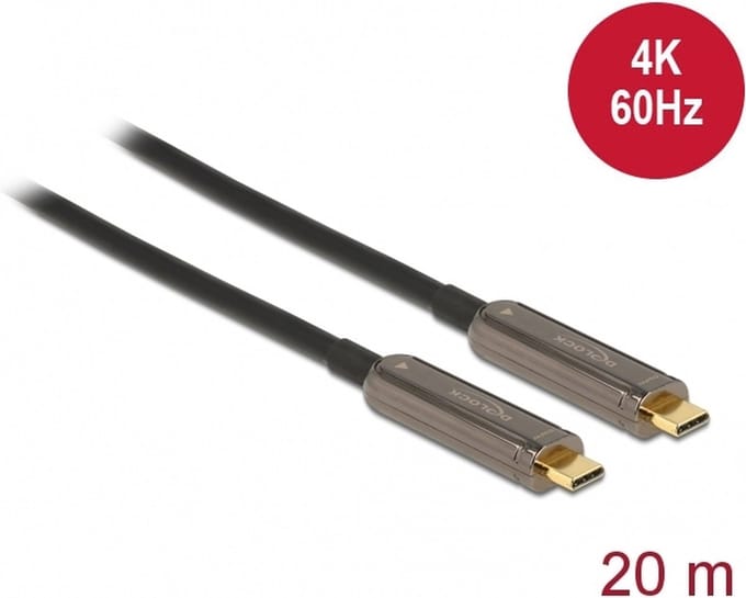 DeLOCK 84122 USB-kabel USB 3.2 Gen 1 (3.1 Gen 1) 20 m USB C 21,6 Gbit/s Zwart, Zilver