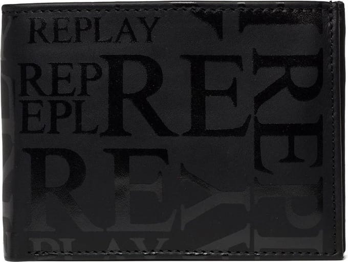 REPLAY Leren Kaarthoes Bifold Wallet Black Zwart