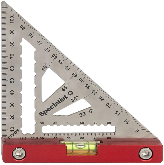 Meetdriehoek - Winkelhaak PREMIUM 115 mm – Specialist+ | RVS Hoekmeter met Waterpas