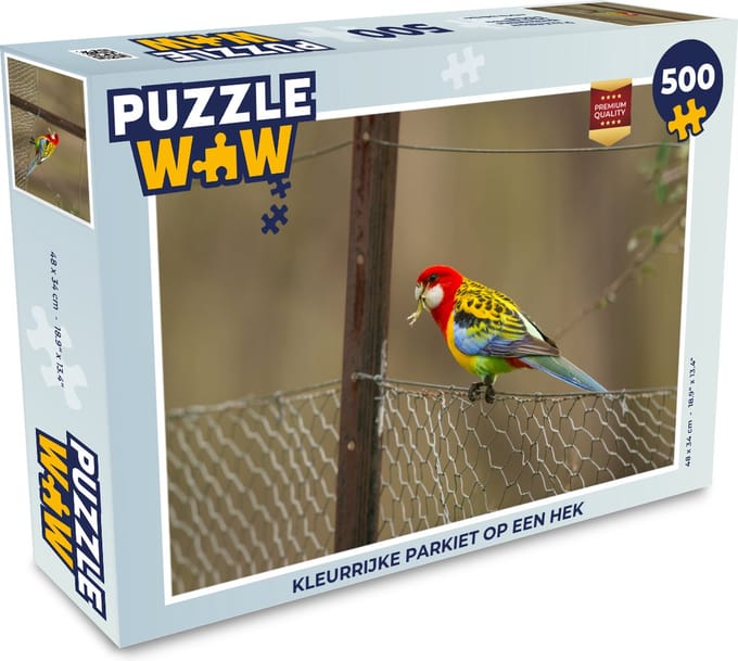 Puzzel Kleurrijke parkiet op een hek - Legpuzzel - Puzzel 500 stukjes