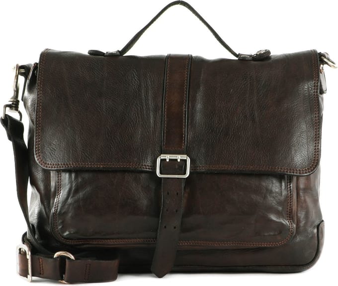 CAMPOMAGGI Leren Business tas Schoudertas Saturno Briefcase Moro Donkerbruin