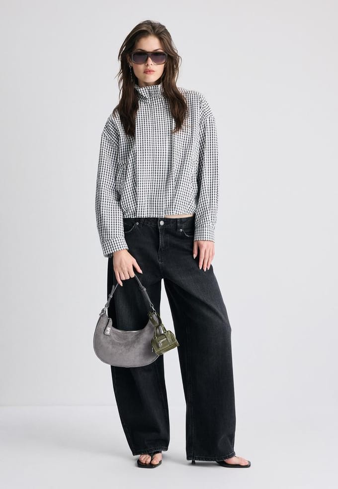 Stradivarius Oversized jack met ruitjes  Zwart XS