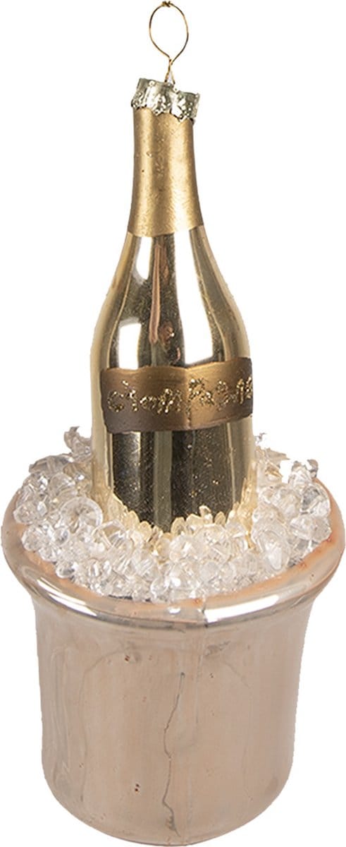 Clayre & Eef Kersthanger Fles 13 cm Goudkleurig Glas Kerstboomversiering