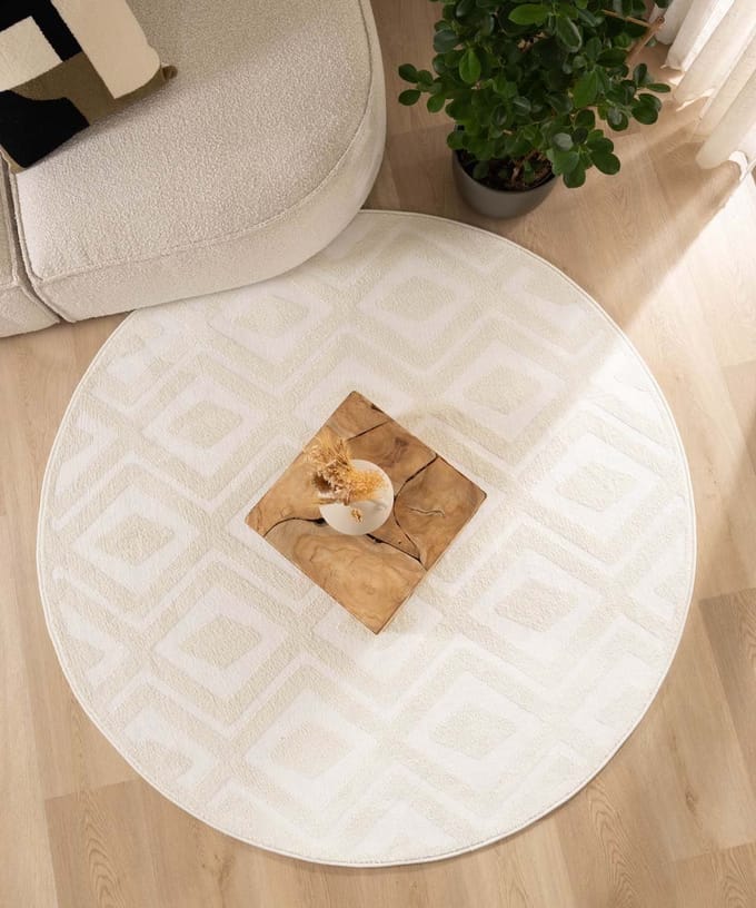 Scandinavisch vloerkleed rond - Contour Diamond crème 140