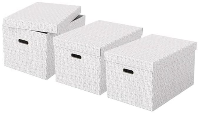 Set van 3 Milieuvriendelijke Kartonnen Opbergdozen met Deksel - Geometrisch Ontwerp