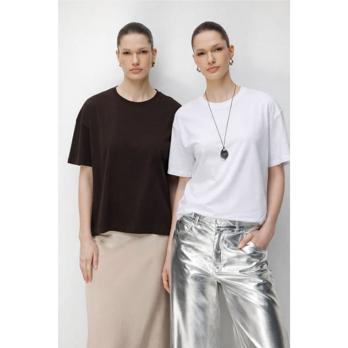 Overzichtige Geribbelde Crew Neck Twee-Delig T-Shirt Set