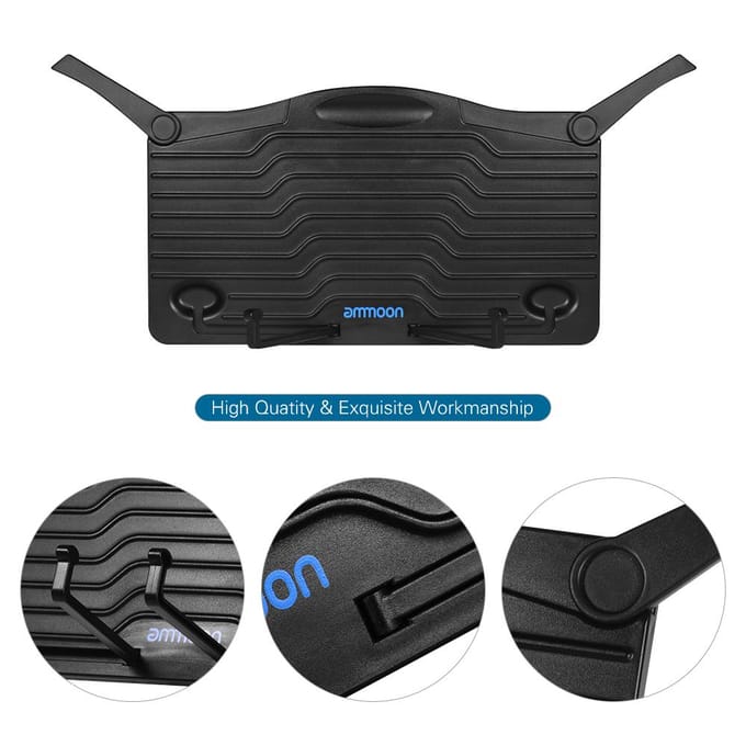 Ammoon Mini Desktop Muziekstandaard Draagbaar kookboek Tablet Smartphone Boek zwart