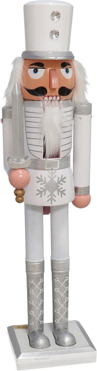 Gerimport notenkraker decoratie figuur/beeld -78 cm - wit/zilver - kunststof