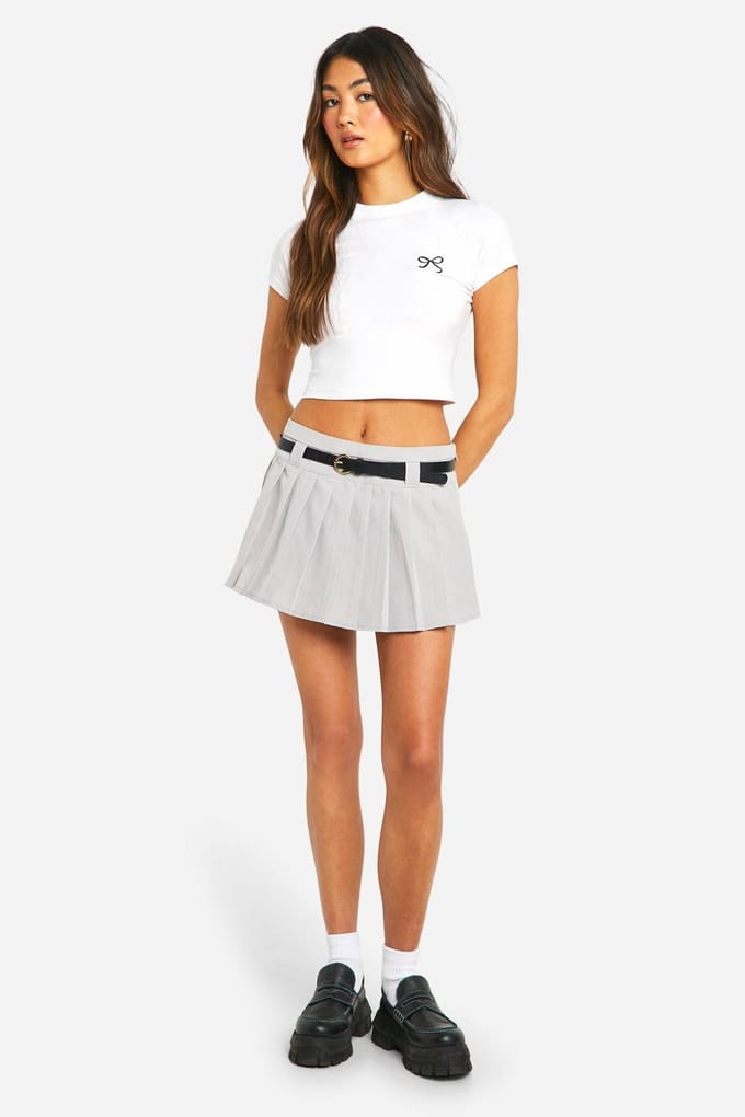 boohoo Dames Belted Pleated Skort | Grijs | Maat: 40