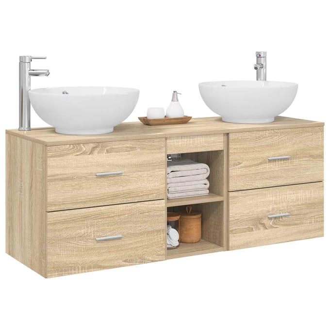 vidaXL - Badkamermeubel - Set - 3 - st - Sonoma - Eiken - 129 - x - 44,5 - x - 80 - cm