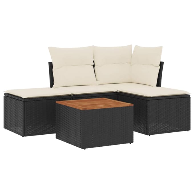 vidaXL - 5-delige - Loungeset - met - kussens - poly - rattan - zwart
