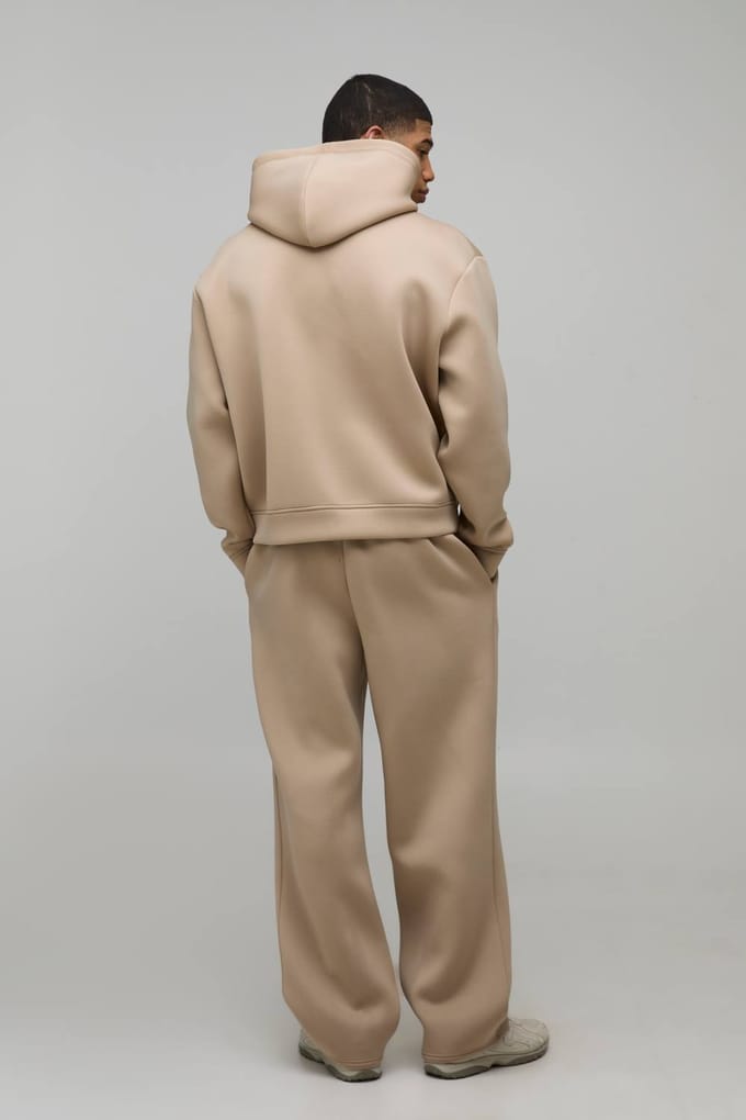 Oversized Boxy Bonded Scuba Hooded Trainingspak | Taupe | Size Medium