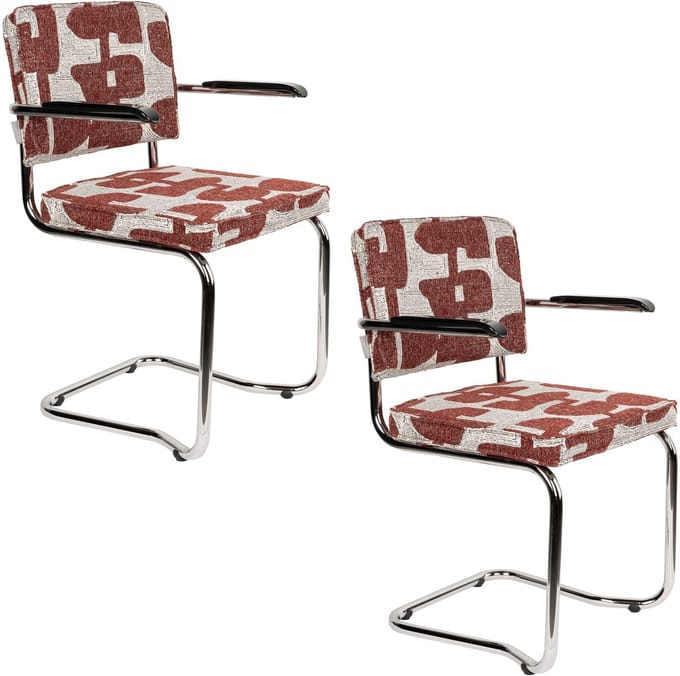 Zuiver Ridge Kink Deco Symbols Eetkamerstoelen Armleuning Rood - Set van 2