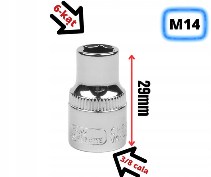 Dopsleutel 3/8" 6-kant M14x29mm Kort CrV
