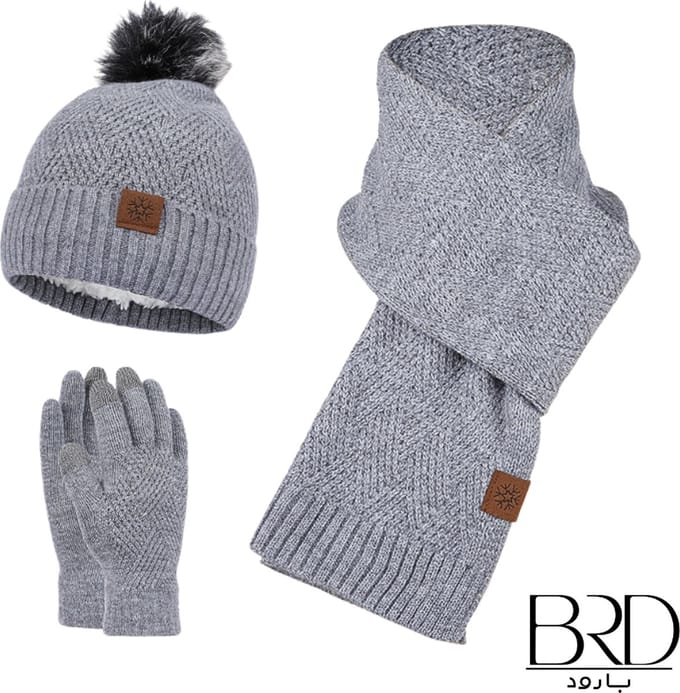 BRD® Winterset met Wol Grijs - Gebreide Muts Sjaal Handschoenen - Dames & Heren